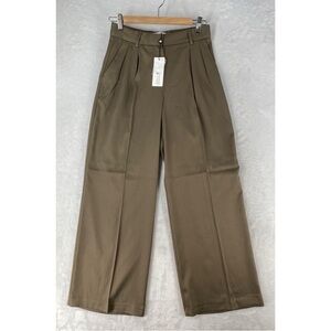 Molly Bracken Pants Women’s XS Khaki Woven Trousers Loose Wide Leg Pleated NWT